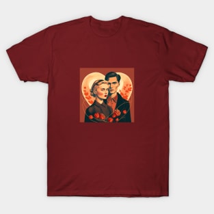 Illustration of handsome young couple in heart T-Shirt